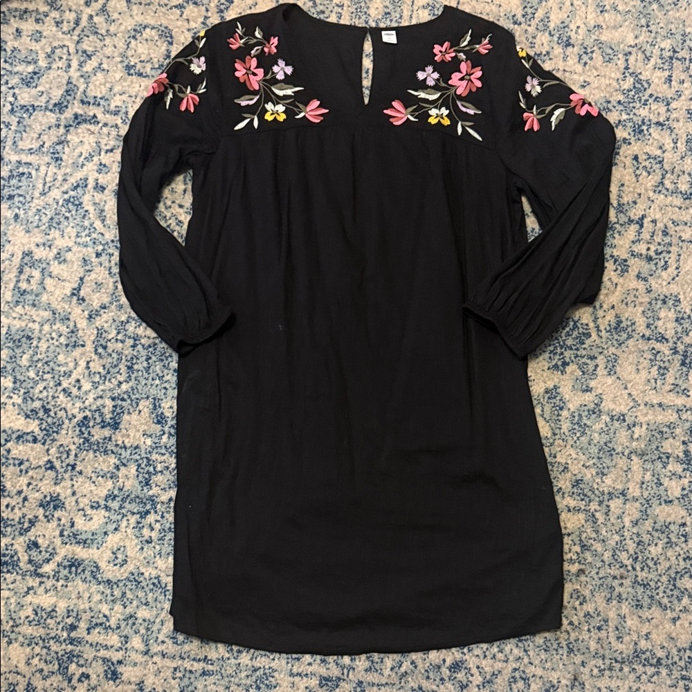 Old navy floral embroidered hippie boho shift dress xl extra large folk dress
